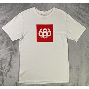 686 SixEightSix Graphic T-Shirt Men MED White Red Box Logo Short Sleeve Cotton